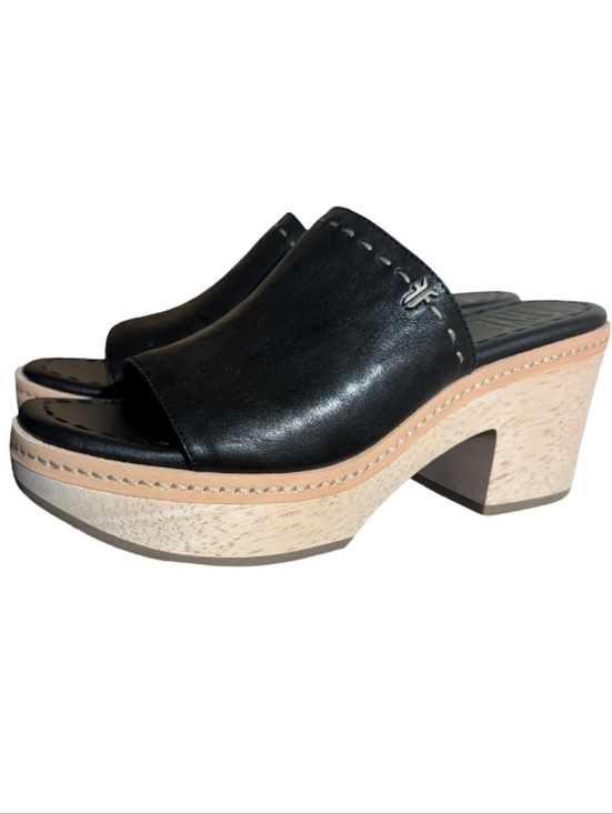 Frye Shoes - Frye Hazel 2 Platform Slides sz 8 in Black Leather & Natural Wood